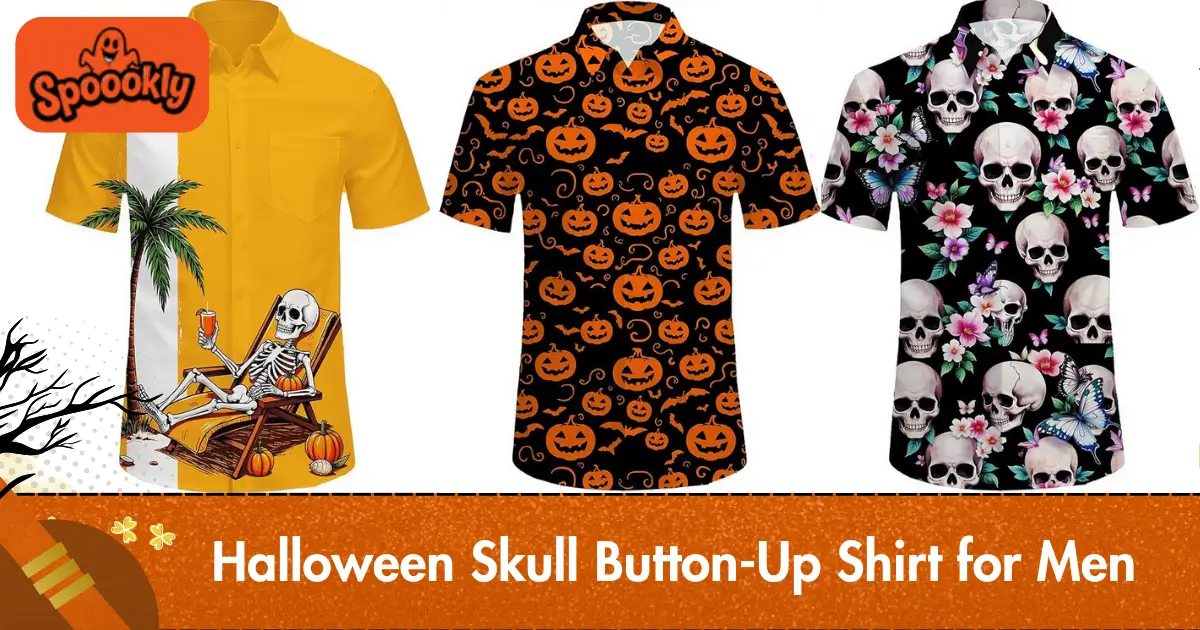 Halloween Skull Button-Up Shirt for Men